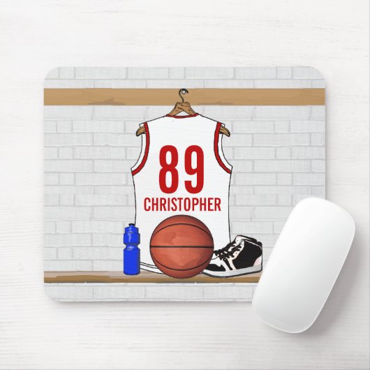 Gepersonaliseerde witte en rode Basketball Jersey Muismat (Met muis)