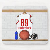 Gepersonaliseerde witte en rode Basketball Jersey Muismat (Voorkant)