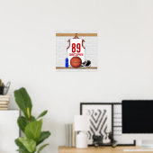 Gepersonaliseerde witte en rode Basketball Jersey Poster (Thuiskantoor)