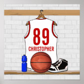 Gepersonaliseerde witte en rode Basketball Jersey Poster (Voorkant)