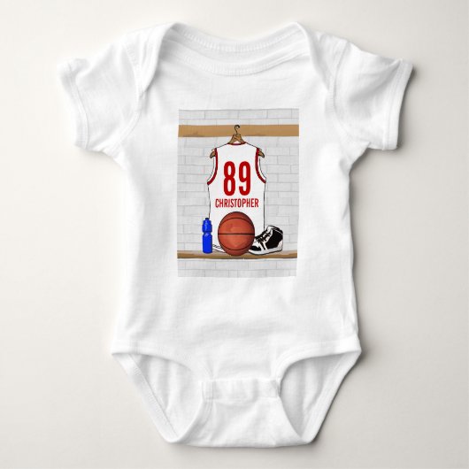 Gepersonaliseerde witte en rode Basketball Jersey Romper (Voorkant)