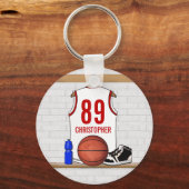 Gepersonaliseerde witte en rode Basketball Jersey Sleutelhanger (Achterkant)