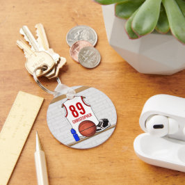 Gepersonaliseerde witte en rode Basketball Jersey Sleutelhanger