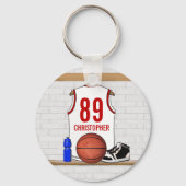Gepersonaliseerde witte en rode Basketball Jersey Sleutelhanger (Achterkant)