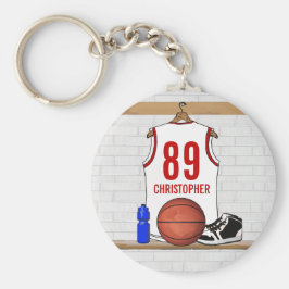 Gepersonaliseerde witte en rode Basketball Jersey Sleutelhanger