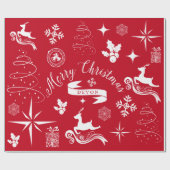 Gepersonaliseerde  witte en rode kerstverpakking cadeaupapier (Vlak)