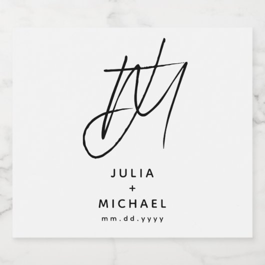 Gepersonaliseerde witte en zwarte bruiloft sparkling wijnetiket (Enkel label)