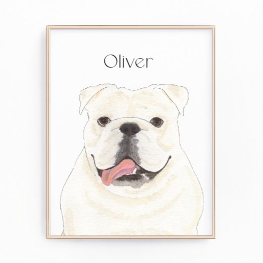 Gepersonaliseerde witte Engelse Bulldog Art Print Foto Afdruk