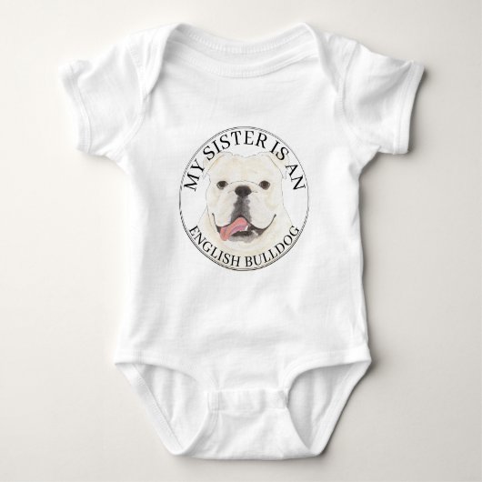 Gepersonaliseerde witte Engelse Bulldog Big Sister Romper (Voorkant)