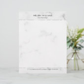 Gepersonaliseerde witte faux marmer Zilver Accent Briefhoofd (Staand voorkant)