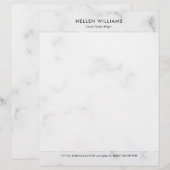 Gepersonaliseerde witte faux marmer Zilver Accent Briefhoofd (Voorkant / Achterkant)