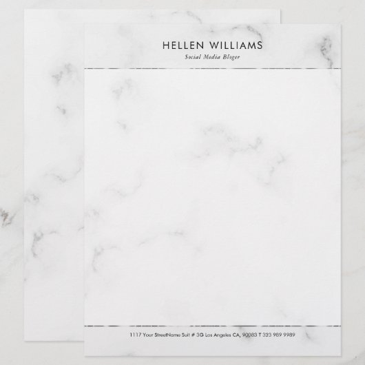 Gepersonaliseerde witte faux marmer Zilver Accent Briefhoofd (Voorkant / Achterkant)