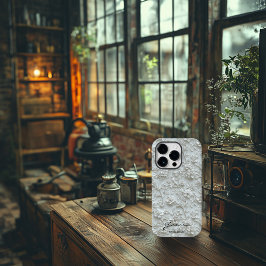 Gepersonaliseerde Witte Geborduurde Bloemen met Qu Case-Mate iPhone 14 Pro Hoesje