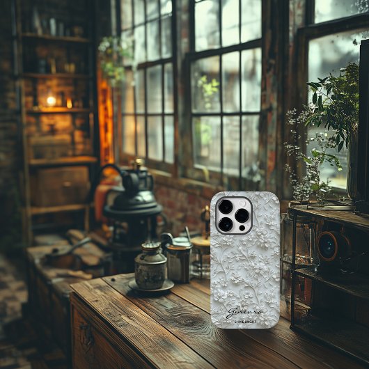 Gepersonaliseerde Witte Geborduurde Bloemen met Qu Case-Mate iPhone Case