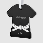 Gepersonaliseerde witte gordel Karate Ornament (voorkant)