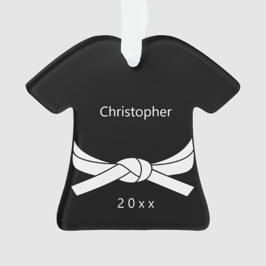 Gepersonaliseerde witte gordel Karate Ornament (voorkant)