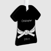 Gepersonaliseerde witte gordel Karate Ornament (voorkant)