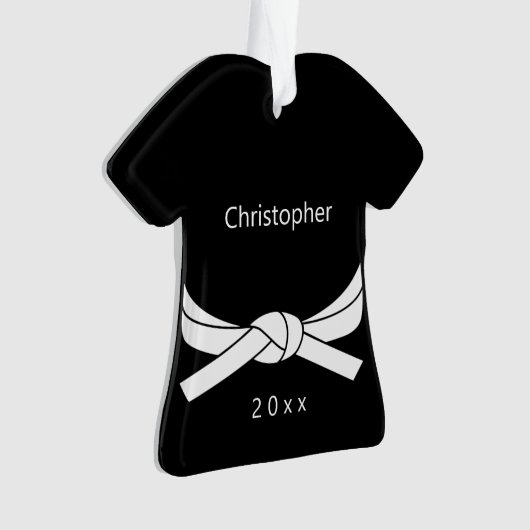 Gepersonaliseerde witte gordel Karate Ornament (voorkant)