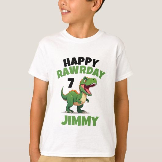 Gepersonaliseerde Witte & Groene Rawr Kind Trex Ve T-shirt (Voorkant)