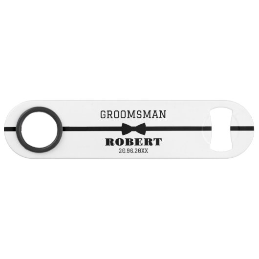 Gepersonaliseerde witte Groomsman Naam Bar Key Speed Flessenopener (Voorkant (Horizontaal))