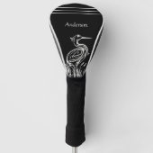 Gepersonaliseerde witte haren vogels zwart golfheadcover (Voorkant)