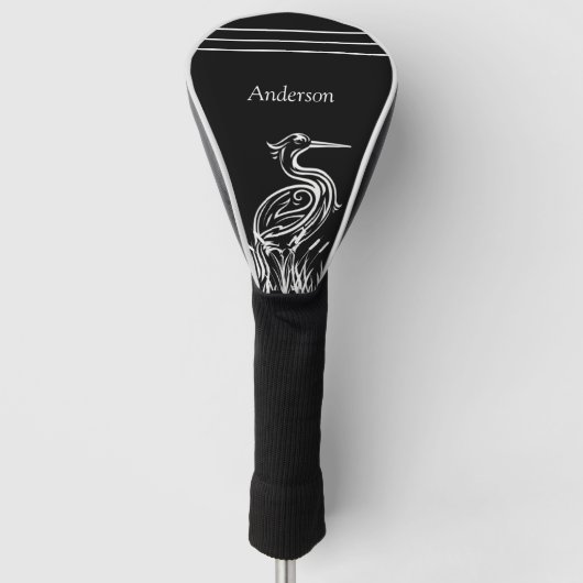 Gepersonaliseerde witte haren vogels zwart golfheadcover (Voorkant)