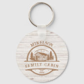 Gepersonaliseerde witte houten familie cabine sleutelhanger (Voorkant)