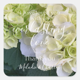 Gepersonaliseerde witte Hydrangea Elegante liefde  Vierkante Sticker