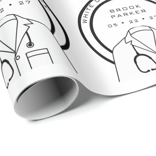 Gepersonaliseerde witte jas ceremonie cadeaupapier (Rol Hoek)