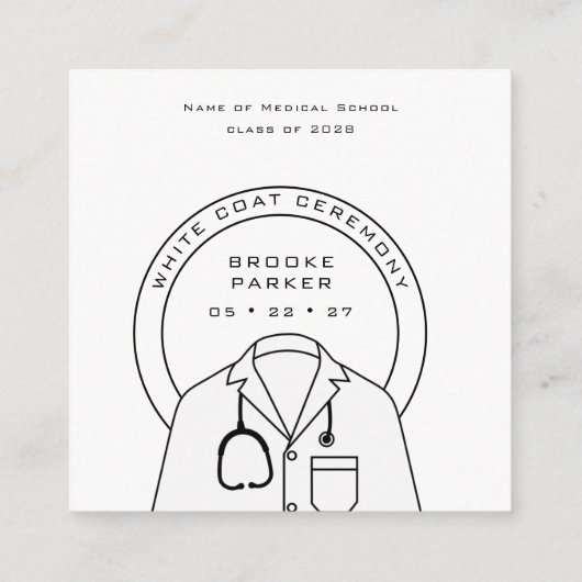 Gepersonaliseerde witte jas ceremonie informatiekaartje (Achterkant)