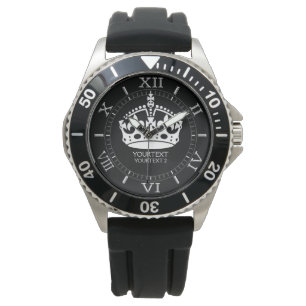 Gepersonaliseerde witte kalm-kroon op zwart houden horloge