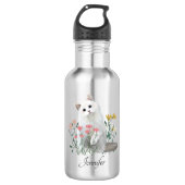 Gepersonaliseerde witte kat bloemen | Aangepaste n Waterfles (Voorkant)