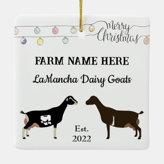 Gepersonaliseerde witte kerst van LaMancha Dairy Keramisch Ornament (Achterkant)