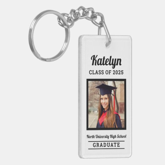 Gepersonaliseerde Witte Klasse van 2025 Afstuderen Sleutelhanger (Voorkant Links)
