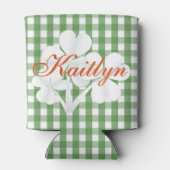 Gepersonaliseerde Witte Kleuren Groene Gingham Blikjeskoeler (Achterkant)