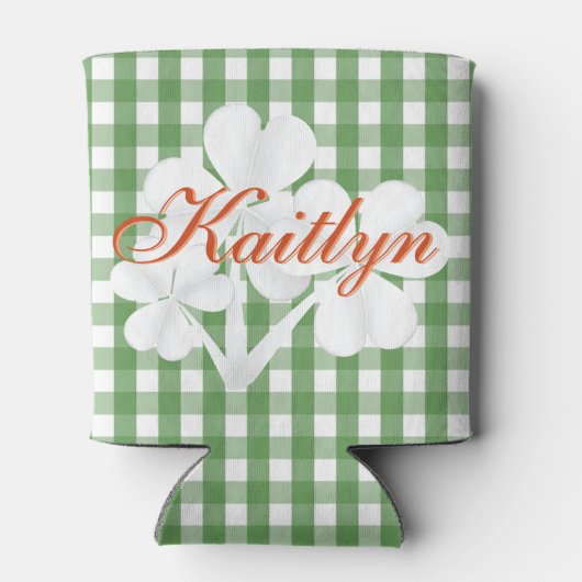 Gepersonaliseerde Witte Kleuren Groene Gingham Blikjeskoeler (Achterkant)