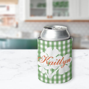 Gepersonaliseerde Witte Kleuren Groene Gingham Blikjeskoeler