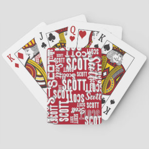 Gepersonaliseerde witte kleurnaam overlapt op rood pokerkaarten