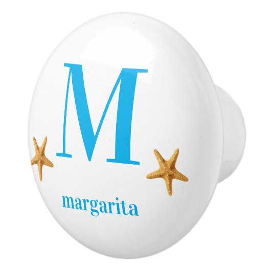 Gepersonaliseerde witte knop met blauwe tekst (Rechts)
