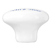 Gepersonaliseerde witte knop met donkerblauwe teks (Zijkant)