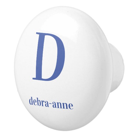 Gepersonaliseerde witte knop met donkerblauwe teks (Rechts)