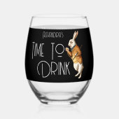 Gepersonaliseerde witte konijn tijd om te Drinken Wijnglas Zonder Voet (Achterkant)