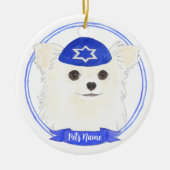 Gepersonaliseerde witte langharige Chihuahua Chano Keramisch Ornament (Voorkant)