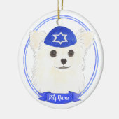 Gepersonaliseerde witte langharige Chihuahua Chano Keramisch Ornament (Links)