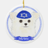 Gepersonaliseerde witte langharige Chihuahua Chano Keramisch Ornament (Achterkant)