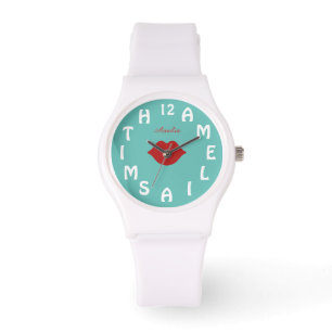 Gepersonaliseerde witte letter wijzerplaat Blauwgr Horloge