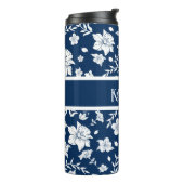 Gepersonaliseerde witte marine bloemen decoratieve thermosbeker (Gedraaid links)