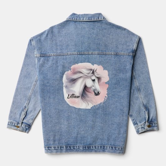 Gepersonaliseerde witte paard denim jas denim jacket (Achterkant)