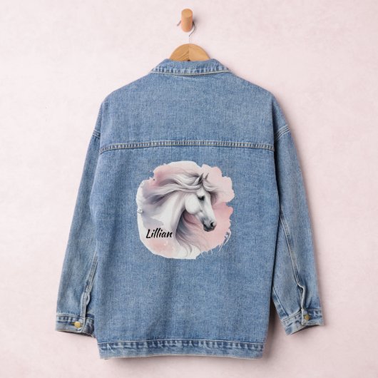 Gepersonaliseerde witte paard denim jas denim jacket (Hangar)