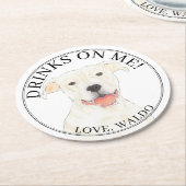 Gepersonaliseerde Witte Pitbull Staffy Hond Huweli Ronde Kartonnen Onderzetter (Gebogen)